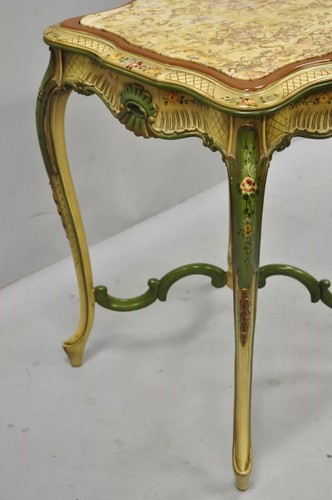 Vintage Italian Venetian French Louis XV Style Painted Marble Top Lamp Table - Picture 5 of 12