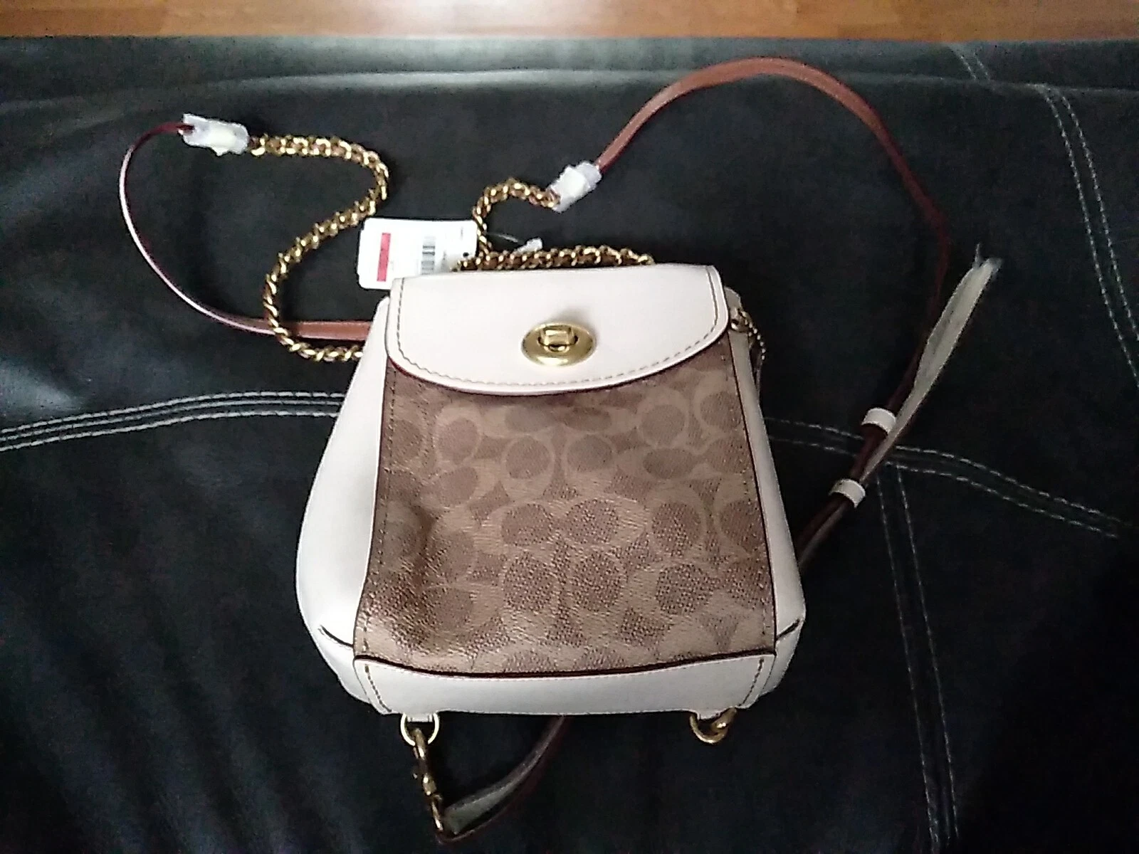 Zaino Coach Signature Parker 69650 tela rivestita gesso marrone pelle vintage