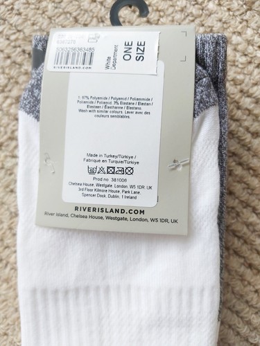 2 Pairs RIVER ISLAND Grey Marl / White SPORTS SOCKS Padded Heel 7-11 43-45 Draw - Picture 5 of 7