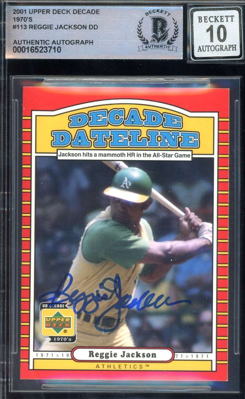 Reggie Jackson Gem Mint 10 Beckett BAS Signed 2001 Upper Deck Decade Dateline
