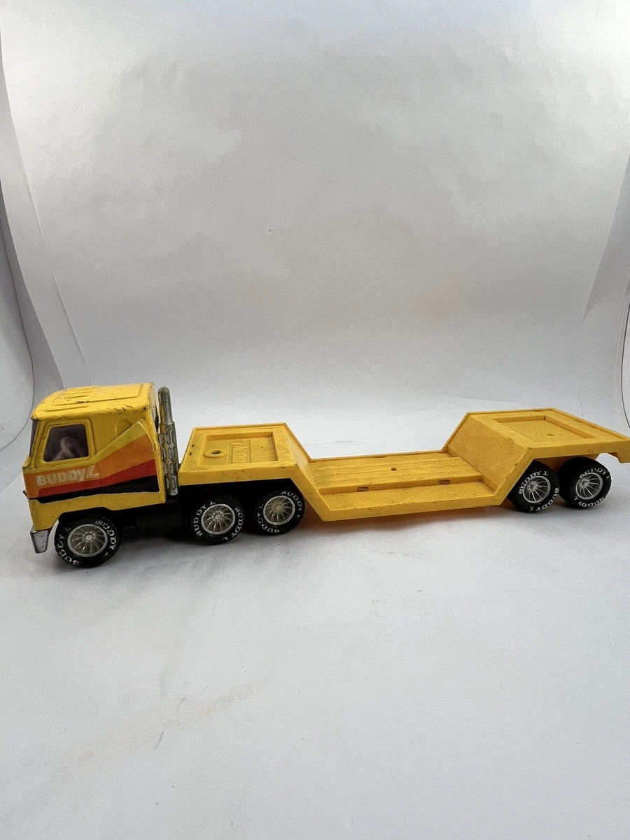 Vintage Buddy L Yellow Mack Cabover Tractor Trailer Truck Car Hauler Japan