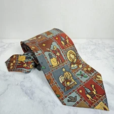 Vintage Eagles Wings Mens Tie Nativity Christian Christmas Star Silk EUC