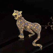 Men Women Leopard Crystal Brooch Pins Fashion Unisex Casual Rhinestone Corsage