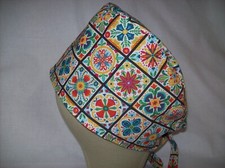 Men/Women Surgical Scrub Cap Lined Hispanic Heritage Festive Tiles 100 Cotton
