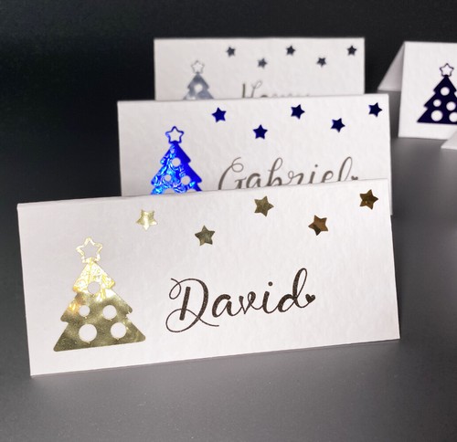 6 x personalizado TARJETAS DE LUGAR DE NOMBRE, árboles de Navidad, estrellas, mesa de boda - Imagen 11 de 15