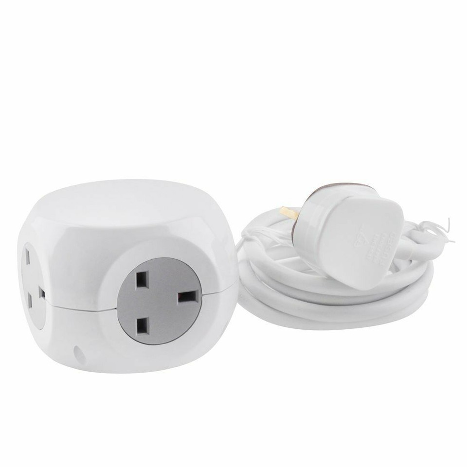 3 Way Cube Power Socket 3 USB Ports & 1.4m Electric Extension Lead ...