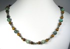 Lyn's Jewelry African Turquoise, Tiger's Eye and Iron Pyrite Necklace Gold 24"
