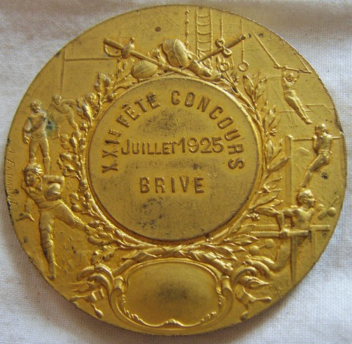MED9037 - MEDAILLE ART NOUVEAU - 11e CONCOURS ESCRIME RUGBY BRIVE 1925 par RIVET - Picture 3 of 4