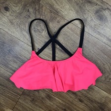 Victorias Secret PINK Women Sz S Neon Hot Pink Flutter Swim Top Bikini Top