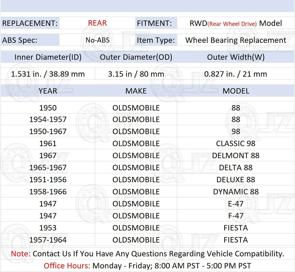 [TRASEIRO (Quantidade.2)] Rolamento de roda com substituição de colar de bloqueio para 1950 Oldsmobile 88 - Imagem 2 de 4