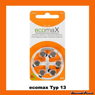 ecomaX Hörgerätebatterie Typ 13 HÖRGERÄTE BATTERIE PR48 A13