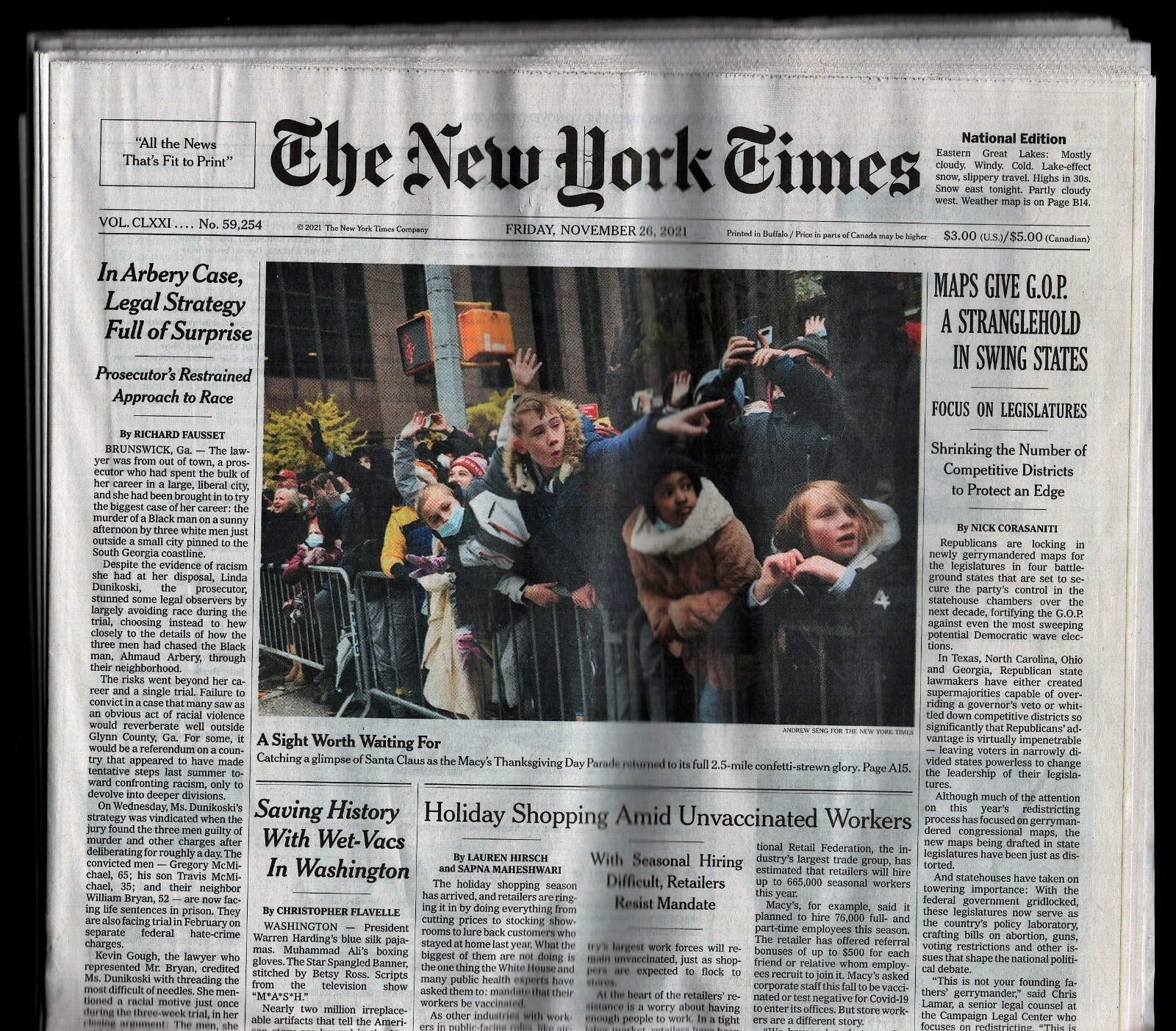 New York Times, Fri Nov 26 2021, Taliban, Arbery Case, Texas Abortion 122721WEEM