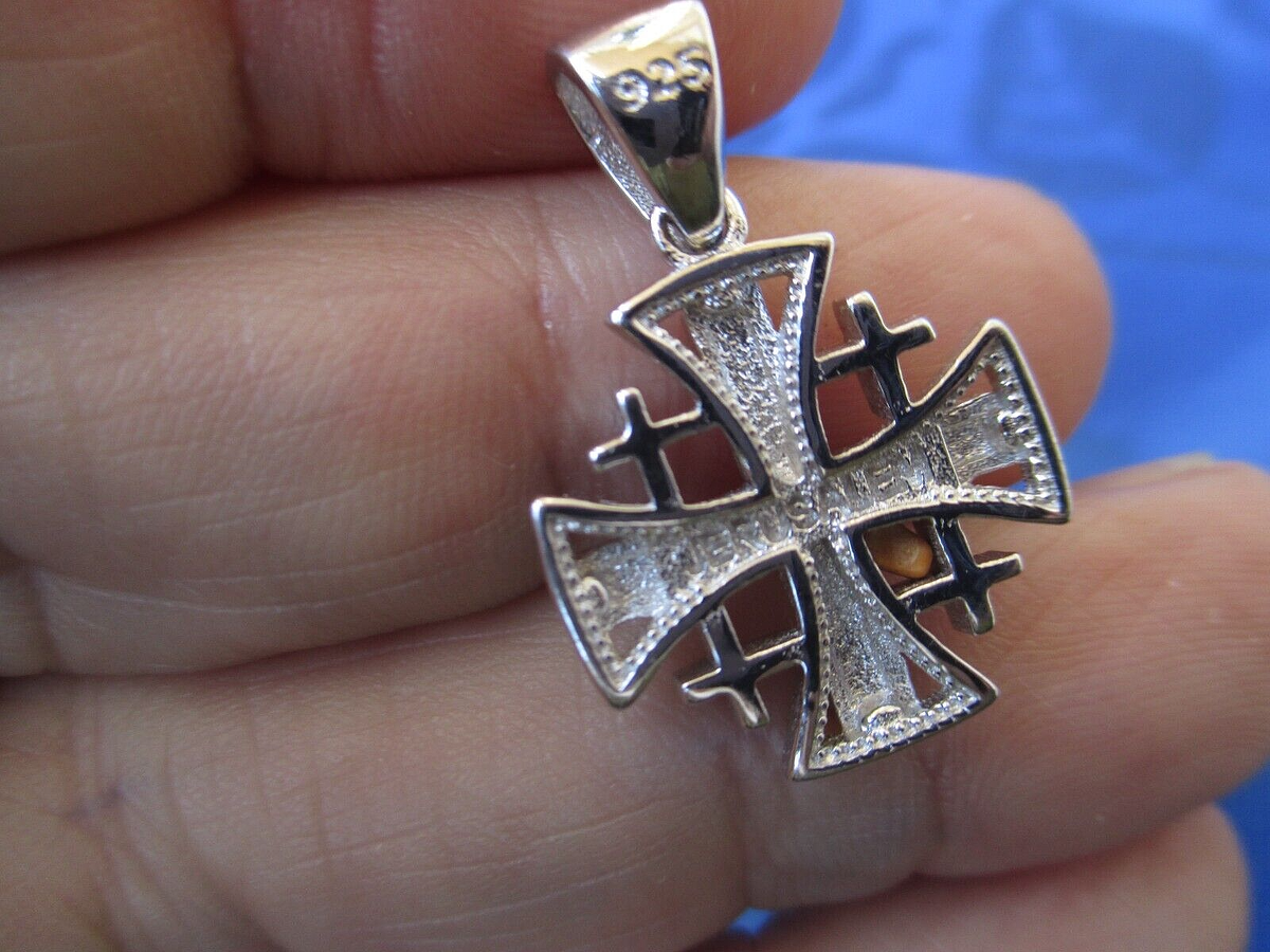 Croix De Jérusalem En Argent Sterling Et Or – Pendentif Crucifère Fait Main – Neuf Avec étiquettes