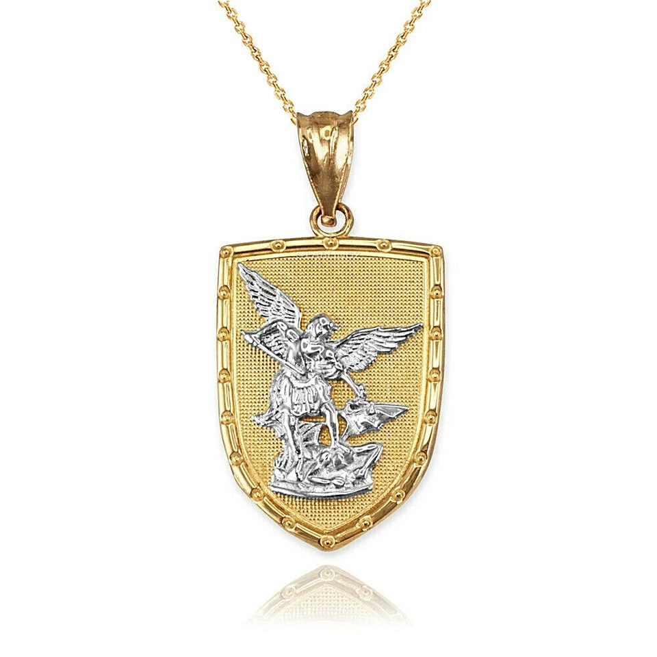 Collar Colgante Escudo San Miguel Oro | Dije Protección | 10k / 14k Foto 2 de 4