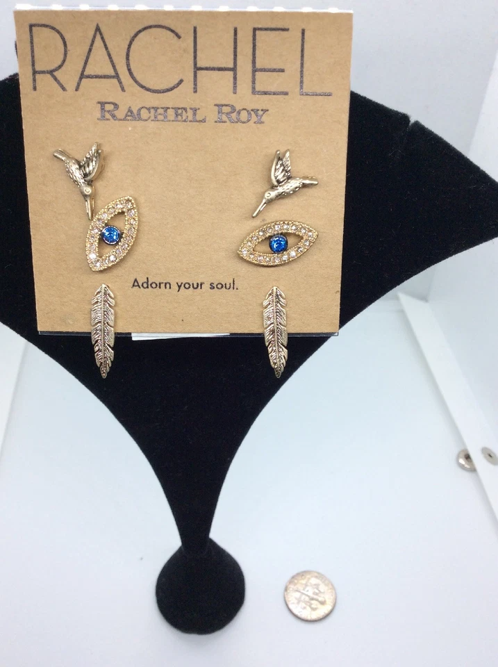 $28 RACHEL RACHEL ROY GOLDTONE BIRD STUD EARRINGS 3 PAIRS EARRINGS JRR3 - Image 3 of 4