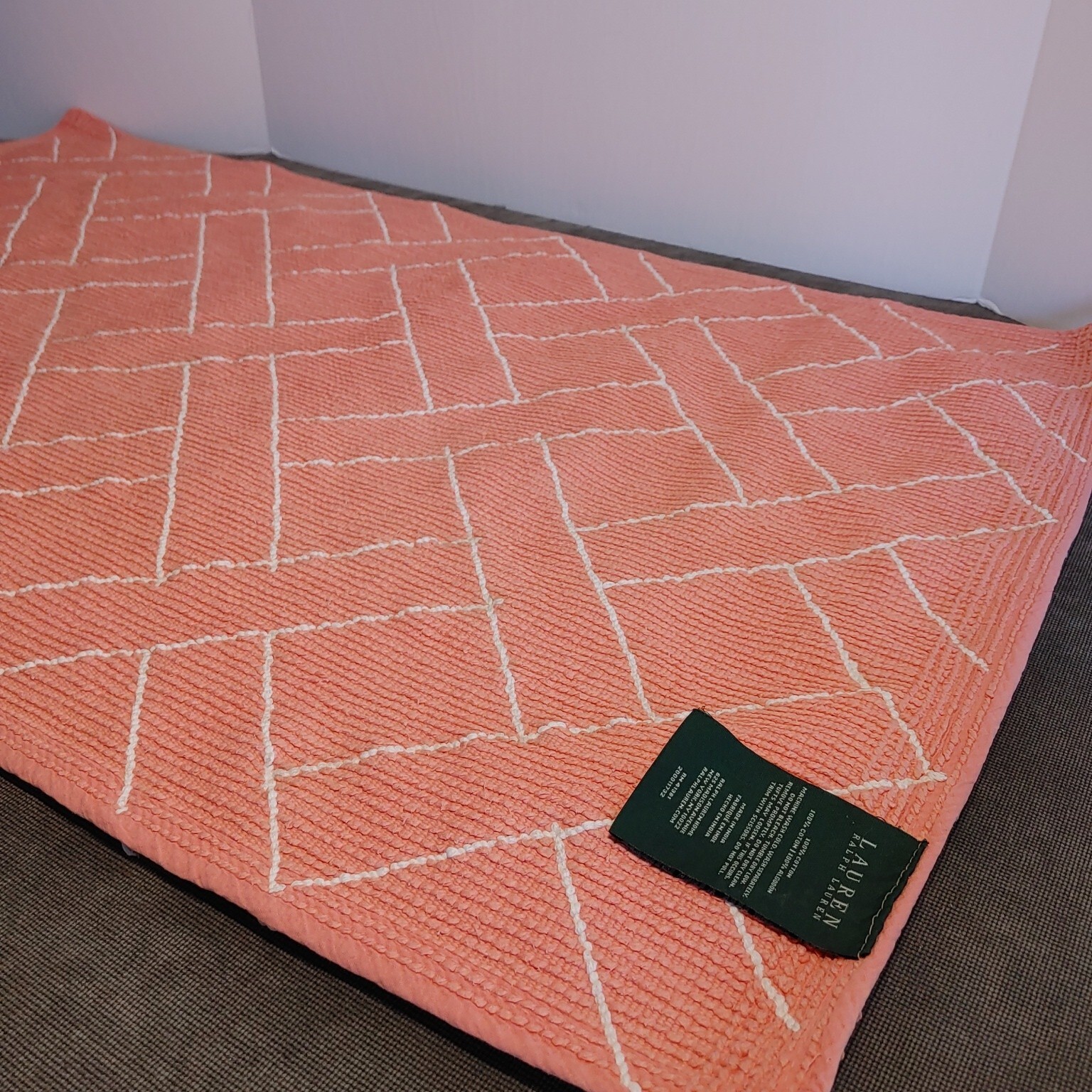 Lauren RALPH LAUREN Bath Throw Rug Geometric 34" x 21" Coral eBay