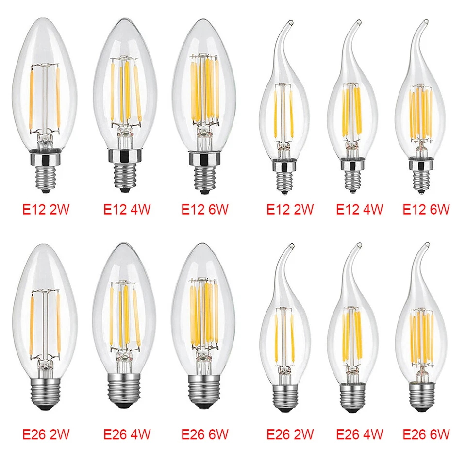 5 pack Edison Light Bulbs E26/E12 LED Candle Lamp Bullet Flame Bulb 2W 4W 6W - Image 3 of 4