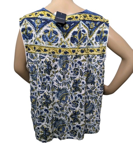 Lucky Brand Blue yellow Print Tassel Tie Sleeveless Blouse Size XL New - Picture 3 of 6