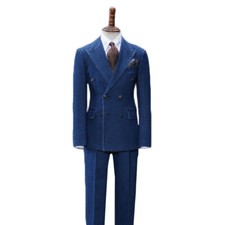 Men Suits Denim Jacket Peaked Lapel Blazer Formal Slim Fit Wedding Prom Tuxedos