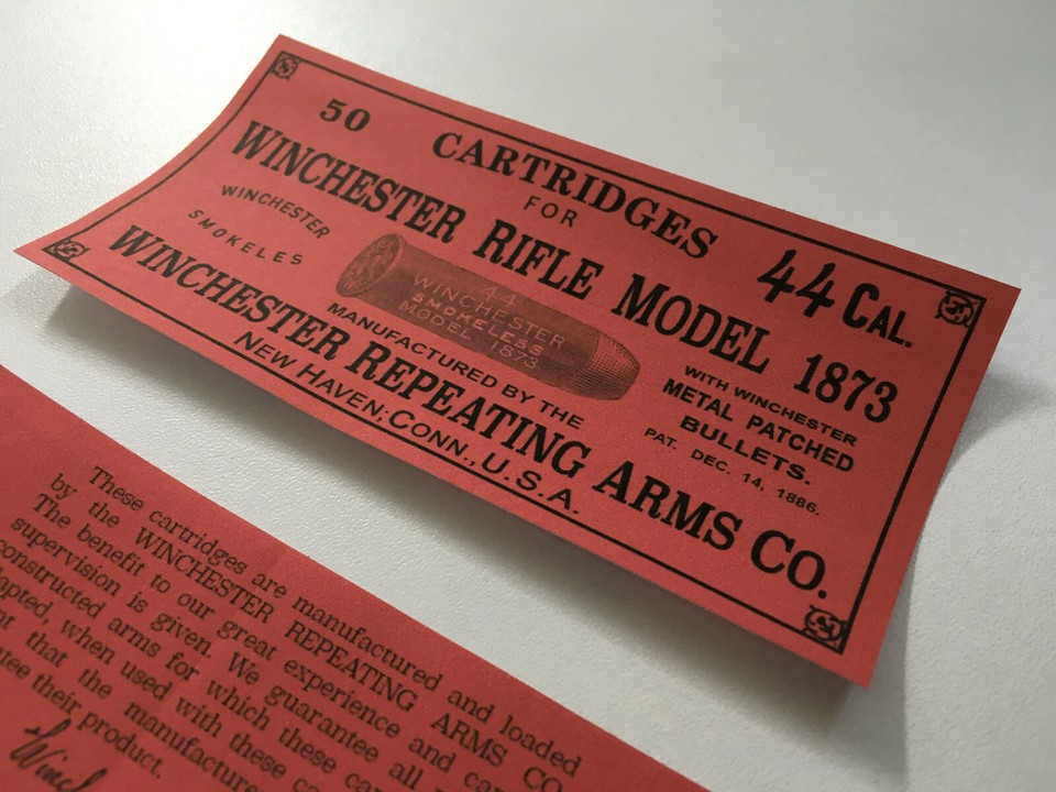 Winchester Rifle Model 1873 Red LABEL STICKER 44 Cal ammo box 50 ...