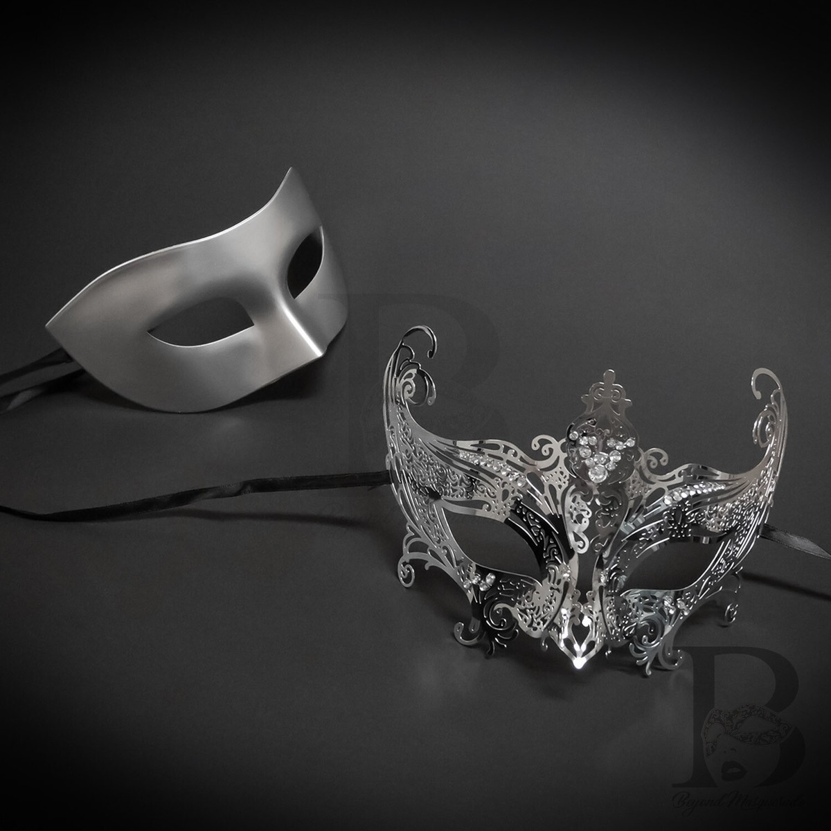 Masquerade Mask for Couples Silver Luxury Venetian Couples Masks