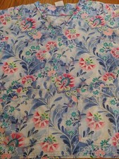 Cottonality Scrub Top Medium Blue With Flowers