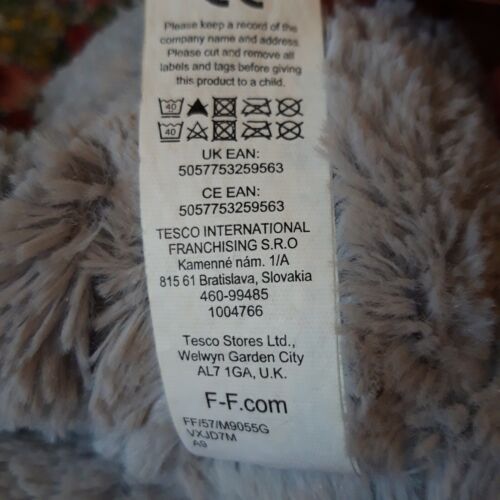 F&F 11" GREY TEDDY BEAR SOFT TOY PLUSH COMFORTER NAVY BLUE SPOTTY BOW TIE TESCO - 第 2/2 張圖片