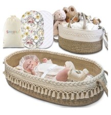 SPINIFLY Baby Changing Basket W/ Diaper Caddy Organizer-Macrame Moses Basket.