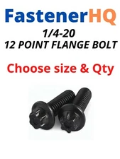 1/4"-20 Coarse 12-Point Flange Screws Alloy Steel Black (Pick Size & Qty)