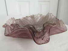3 Antique SUN PURPLE STACKING Ruffled curled edge LEAF Dishes bowls ribbed vtg