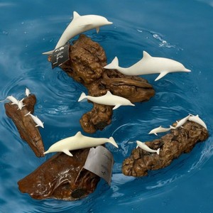 Lot of 4 Vintage John Perry  Carved Burlwood Dolphin￼Life Figurine Sculptures