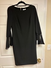 Calvin Klein Women's Black Bell Sleeve Cocktail Pencil Dress Size 12