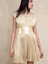Banana Republic Cici Champagne Gold Metallic Mini Dress NWT Size 4 Lame Pleated