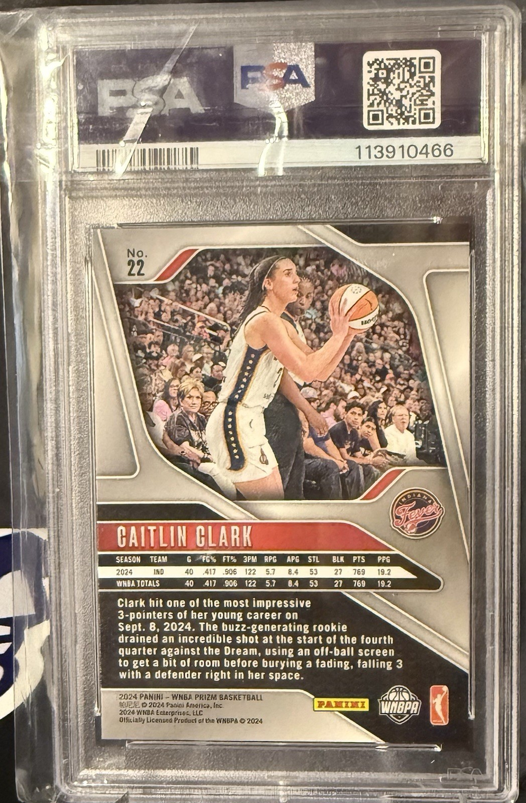 2024 Prizm WNBA Caitlin Clark RC #22 PSA 9 Indiana Fever view 2