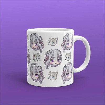 Anime Chibi Half Elf Emilia Another World White Gaming Coffee Mug Size 11-15oz