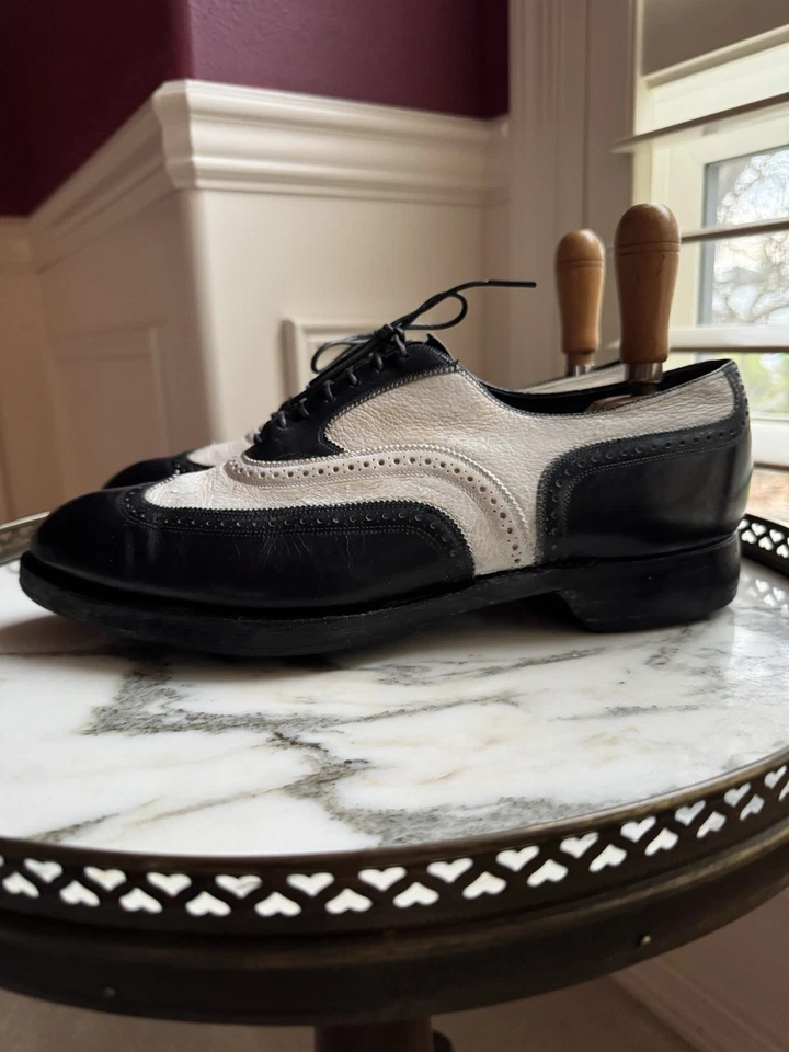 Zapatos Espectador Circa 1940 Negro/Blanco Brogues Suelas Pata de Gato ~9.5 Para Hombre’s Foto 3 de 4