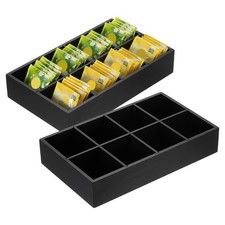 Tea Bag Organizer 8 Compartments Pine Wood Tea Box with Handle Black