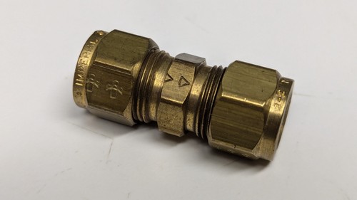 NOS Imperial 3/8” x 3/8” Tube OD Union Brass Compression Fitting, 62C-6