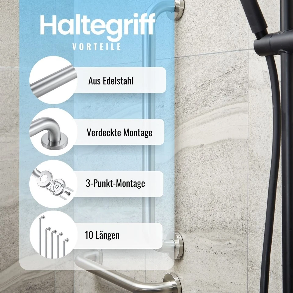 Ø30mm Haltegriff EDELSTAHL Wannengriff Wandgriff Duschgriff Handgriff Senioren - Bild 2 von 4