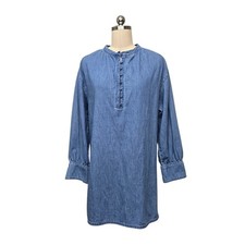 J.Crew Womens Blue Denim Tunic Dress Size Small Button Front Long Sleeve Cotton