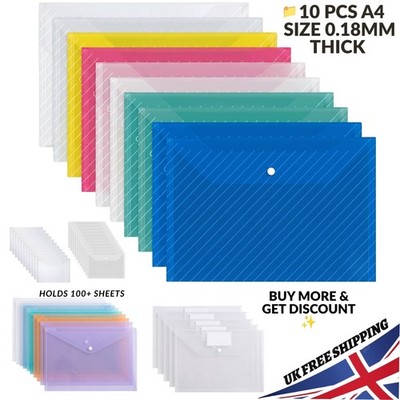 10 x A4 Kunststoff Brieftaschen Nieten Dokument Brieftasche Dateien Ordner Ablage Schule Büro UK