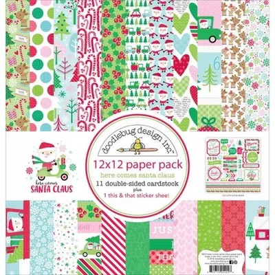 Doodlebug Paper Pad Karten Scrapbooking 12x12 Here Comes Santa Claus Scrap