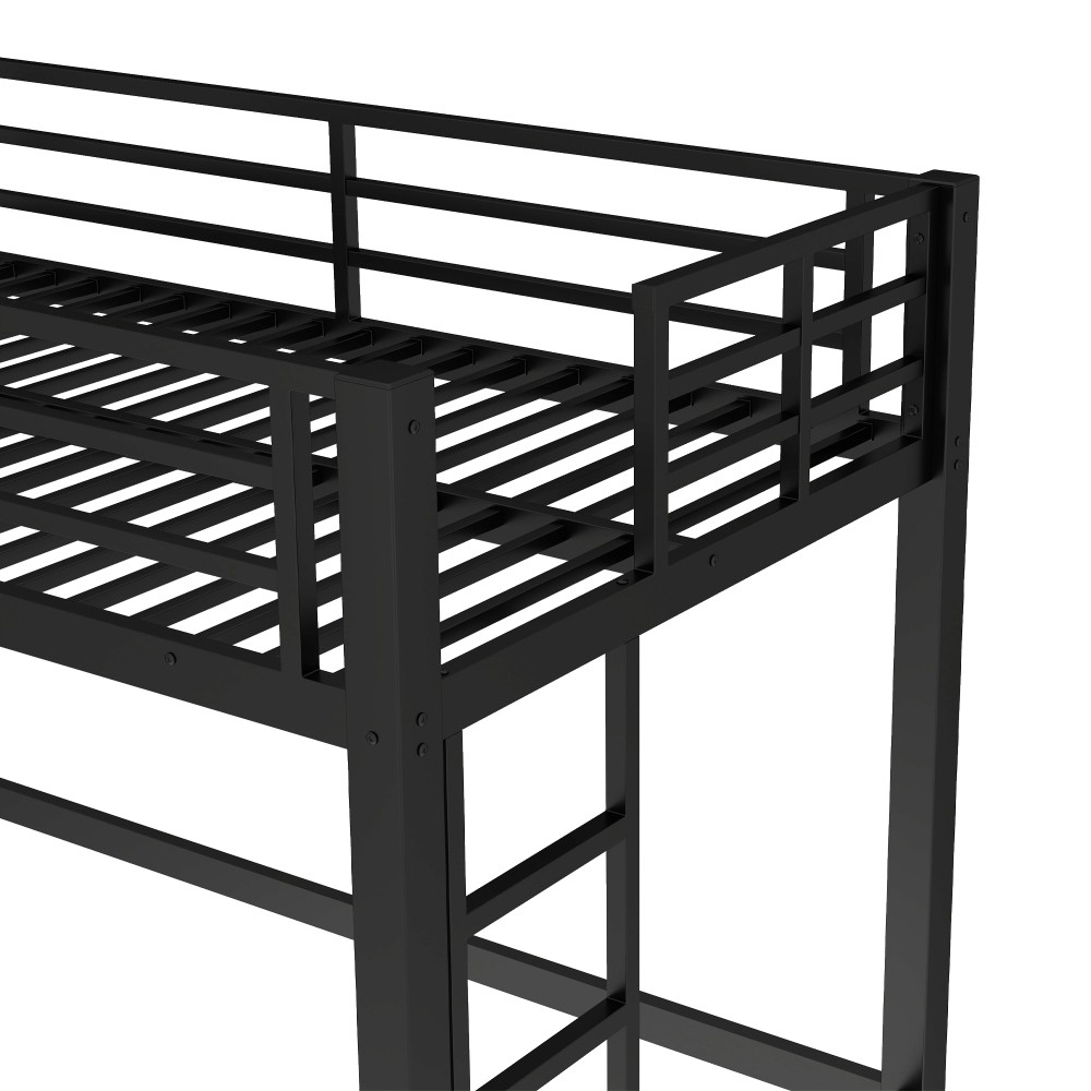 Queen Size Metal Loft Bed Loft Bed with Easy Climbing Ladder and Guardrails