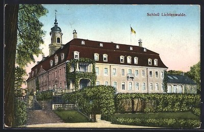 Ansichtskarte Lichtenwalde, Schloss Lichtenwalde mit Gartenanlage 1915 