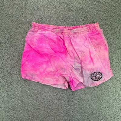 Vintage 90s Beaver Creek Swim Trunks Men M Pink Neon Tie Dye Retro Surf Festival