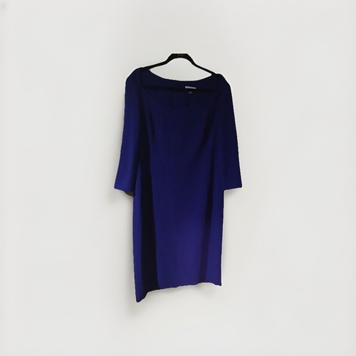 Calvin Klein Dress Sheath Scuba Blue Tulip-Sleeve Jewel Neckline Size 16 - Picture 1 of 5