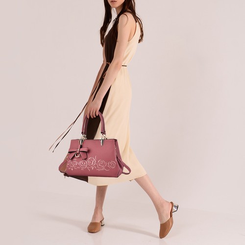 Women Embroidery Crossbody Shoulder Bag Soft PU Leather Lightweight Tote Handbag - Picture 2 of 9