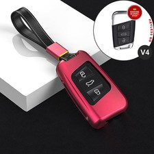 Alu Schlüssel Cover für Volkswagen, Skoda, Seat Schlüssel + Lederband rot