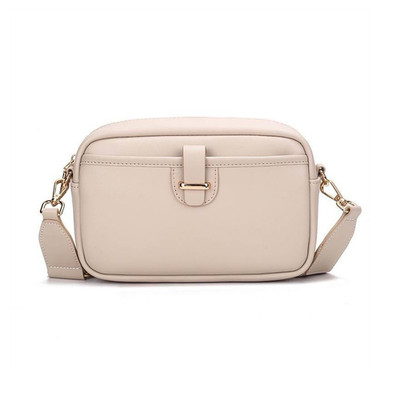 Women s Beige Solid Rectangle Crossbody Bag Zip Closure Gold Hardware Strap