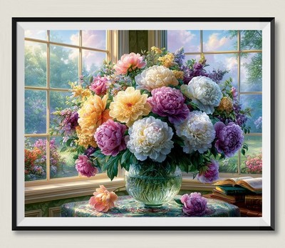 Palette of Peonies 1 - Chart Counted Cross Stitch Patterns Needlework DMC Color